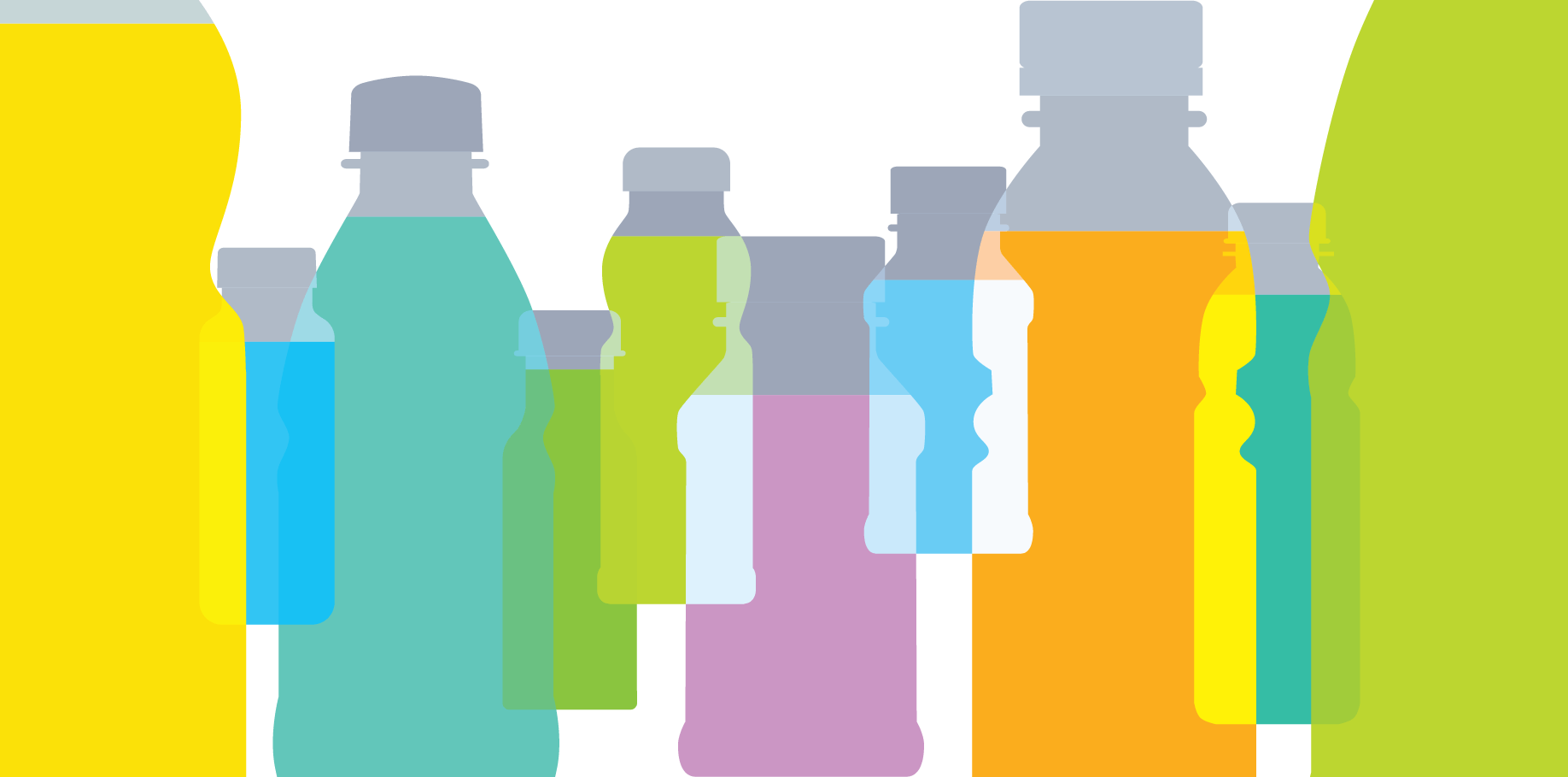 An image of many water bottles in various colors